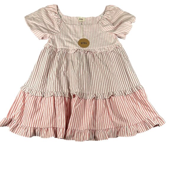 BiBi Womens Small Sweetheart Style Color Block Tiered Dress Ruffles Striped NWT - Picture 1 of 8